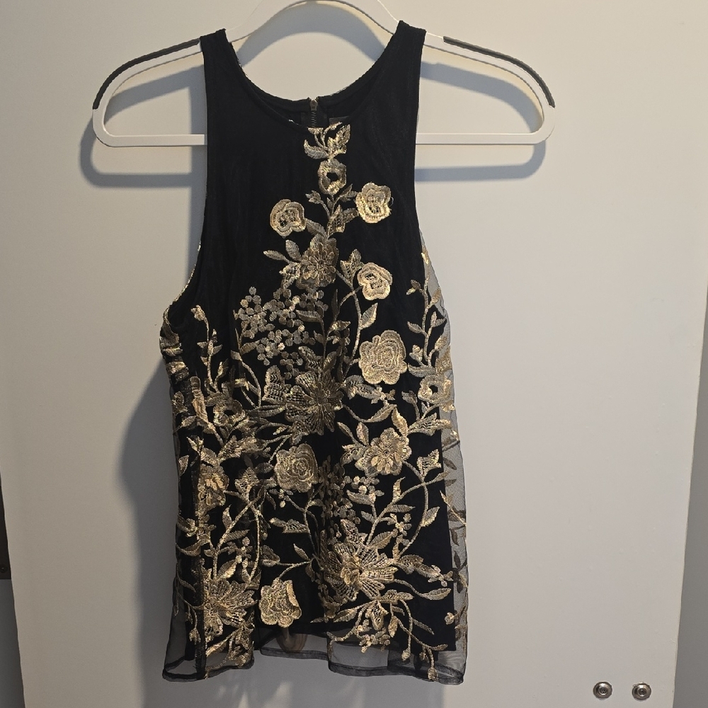 Sunday in Brooklyn Black and Gold Floral Blouse